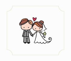 a bride and groom holding hands with a heart on the forehead, drawn by hand