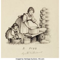 a drawing of two children washing their hands