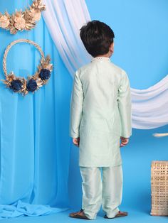 VASTRAMAY Boys' Mint Green Viscose Kurta and Pyjama Set The VASTRAMAY Boys' Mint Green Viscose Kurta and Pyjama Set is a perfect blend of traditional and modern design. Ideal for festive occasions, this set offers both comfort and style for young boys. Key Features Elegant mint green color Comfortable and soft viscose fabric Traditional kurta with modern design elements Easy to wear and move around in Perfect for festive and special occasions Specifications Brand: VASTRAMAY Color: Mint Green Fab Traditional Full Length Sets For Diwali, Traditional Full Length Sets For Festivals, Traditional Full-length Festival Sets, Festive Green Full-length Sets, Kurta For Boys, Mirror Work Border, Mint Green Top, Mint Green Tops, Kurta Pyjama