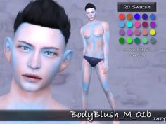 an animated image of a young man with blue skin and black hair, wearing swimwear