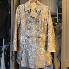 Festive And Dressy Coat In Perfect Condition! Size Small. Spring Evening Outerwear With Buttons, Designer Spring Evening Outerwear, Designer Evening Outerwear For Spring, Designer Spring Party Outerwear, Designer Tailored Spring Outerwear, Spring Evening Double-breasted Outerwear, Sequin Trench Coat, Trench Coats, Trench Coat