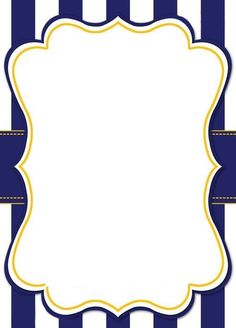 a blue and white striped background with a yellow border around the edges, in an ornate frame