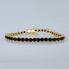 Brand New Men's Gold & Onyx Tennis Bracelet 7" Size Width 4mm 14k Gold Plated Sterling Silver Genuine 2ct Natural Black Onyx Gemstones Retail Price $450 Buy With Confidence From A Top Rated Seller With A 99%+ Rating! *Also Available In Silver / Black A2125 (Id-651) Elegant Black Tennis Bracelet With Jubilee Style, Black Diamond Bracelet For Formal Occasions, Classic Black Diamond Bracelet For Formal Occasions, Luxury Black Diamond Bracelet For Anniversary, Black Round Gold Bracelet As Gift, Black Gold Round Bracelet As Gift, Elegant Black Tennis Bracelet For Anniversary, Adjustable Black Tennis Bracelet As Gift, Adjustable Black Tennis Bracelet For Gift