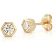 Sofer Jewelry - Hexagon Bezel Set Diamond Stud Earrings in 14K Yellow Gold Elegant Octagon 14k Gold Earrings, Classic Yellow Gold Hexagon Jewelry, Classic Hexagon Yellow Gold Jewelry, Octagon 14k Gold Fine Jewelry Earrings, 14k Gold Octagon Fine Jewelry Earrings, Elegant Hexagon Jewelry With Prong Setting, Elegant Hexagon Prong Setting Jewelry, Octagon Yellow Gold Earrings With Prong Setting, Yellow Gold Octagon Earrings With Prong Setting