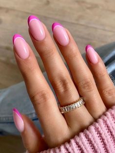 Pink French Tip Nails, Pink French Tip, Ombre Acrylic, Colourful Nails, Ballet Nails, Girly Acrylic, Milky Nails