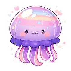 Cute Kawaii Happy Jellyfish in Pink and Purple Pastel Sticker. Jellyfish Illustration, Jellyfish Drawing, Shrink Art, Jellyfish Art, Purple Animals, Purple Pastel, Cute Kawaii Animals, Cute Animal Drawings Kawaii, Kawaii Chibi