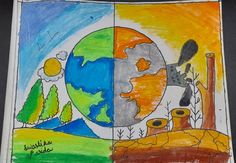 a child's drawing of the earth and its environment