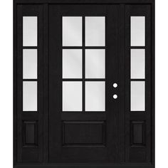 a black double door with two sidelights