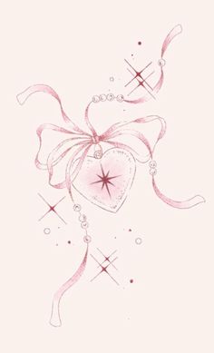 a drawing of a heart with ribbons and stars on it's side, against a white background