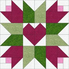 a pink and green patchwork quilt block