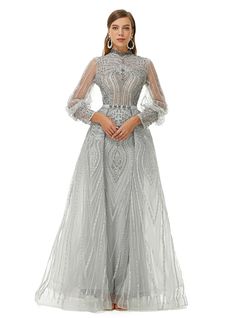 The figure complementary shape is totally decorated in a special print, certain to have all eyes on you. Dresses With Overskirt, Long Sleeves Prom Dresses, Simple Elegant Wedding Dress, Beaded Mermaid, Prom Dresses With Pockets, Corset Dress Prom, Long Sleeve Prom, Lace Prom Dress, Grey Beads