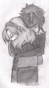 a drawing of a person hugging another person