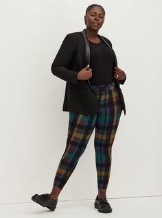 FIT Model is 5'9” wearing size 1. . 27” inseam. Full length. MATERIALS + CARE Cotton-blend knit fabric. 95% cotton, 5% spandex. Machine wash cold. Dry low. Imported. DETAILS Stretchy waistband. . Multi-block plaid pattern print. The best plus size women's full length signature waist premium legging printed leggings in multi block plaid made of premium. Torrid is your destination for the freshest spring and summer styles. Printed Leggings Outfit, Lesbian Fashion, Trendy Plus Size Fashion, Summer Styles, Tapered Pants, Bottom Clothes, Camo Print, Trendy Plus Size, Printed Leggings