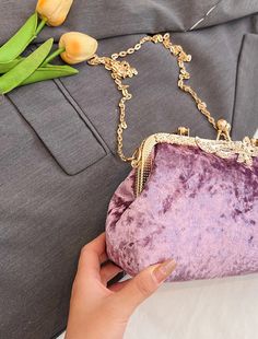 Women's Evening Bag Dome Bag Velvet for Evening Bridal Wedding Party Valentine's Day with Chain Large Capacity Lightweight Geometric Elegant Purple Shoulder Bag, Handheld Shoulder Bag For Wedding Guest, Wedding Clutch Bag With Chain Strap, Elegant Purple Clutch For Events, Elegant Purple Clutch For Event, Elegant Purple Shoulder Bag For Party, Gold Shoulder Bag With Chain Strap For Wedding, Gold Chain Strap Shoulder Bag For Wedding, Purple Evening Bag For Wedding