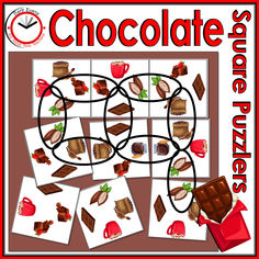 chocolate and apple slices are arranged in the shape of a puzzle with matching pictures to match them