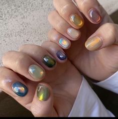 Metallic Gel Nails Short, Multi Color Cat Eye Nails, Pebble Nails, Ideas Nails, Minimalist Nails, Pretty Acrylic Nails