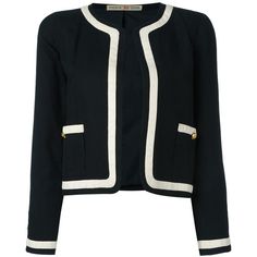 Pre-owned Chanel Vintage contrast stripe jacket ($1,280) ❤ liked on Polyvore featuring outerwear, jackets, black, striped jacket, chanel jacket, vintage jackets, cotton jacket and stripe jacket Chanel Coats, Chanel Blazer, Chanel Style Jacket, Jackets Black, Chanel Jacket, Straight Jacket, Long Sleeve Jacket, Chanel Vintage