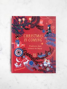 the book cover for die schonste zeit is red with christmas decorations on it