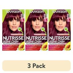 Garnier Nutrisse At Home Hair Coloring Tool Kit, Red, RP1 Cherry Flamingo, Garnier Nutrisse Ultra Color Nourishing Hair Color Cr\\x8fme delivers up to 8 weeks of bold vibrant color for all hair textures and even dark bases with intensity-enhancing Color Boost technology. Garnier Nutrisse is the only hair color creme with a separate ampoule of grapeseed oil that you snap and pour directly into your mix. Lock in moisture and color with our after color conditioning mask infused with triple nourishi Home Hair Coloring, Garnier Hair Color, Hair Dye Brush, Dyed Hair Blue, Dyed Hair Purple, Pink Hair Dye, Home Hair, Dyed Red Hair, At Home Hair Color