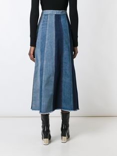 Saint Laurent Patchwork Denim Long Skirt - Farfetch Refashion Dress, Denim Long Skirt, Long Denim Dress, Diy Clothes Refashion