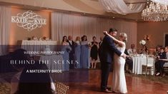 a bride and groom dance together at their wedding reception with the words behind the scenes