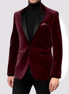 Whether you are looking for a lavish look or a way to subvert the black-tie dress code rules smartly, this custom velvet jacket is the answer. An all-time classic outfit, this men's velvet tuxedo jacket is perfect for that laidback yet sharp look for any event.   The on-trend design, clean silk finishings, and flattering fit of this velvet tuxedo jacket are sure to impress. Pair this velvet tuxedo blazer with a white shirt and black shoes for a formal event, or tone it down by wearing it with bl Winter Velvet Long Sleeve Suit, Winter Velvet Business Suit, Winter Business Velvet Outerwear, Formal Winter Velvet Outerwear, Semi-formal Velvet Outerwear With Lapel Collar, Winter Velvet Suits With Lapel Collar, Velvet Tuxedo Style Long Sleeve Outerwear, Velvet Long Sleeve Tuxedo Style Outerwear, Business Velvet Outerwear With Suit Collar