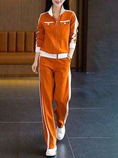 Casual Regular Fit Color Block Sweatpants Sports Fashion Design, Sports Wear Fashion, Stand Collar Jacket, Sweatpants For Women, Plus Jumpsuit, Plain Hoodies, Stand Collar Jackets, Color Block Jacket, Color Block Design