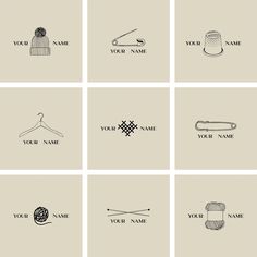 six different logos with knitting related items