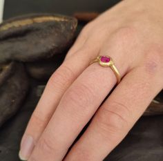 Unique 14k Gold Ruby Ring As Gift, Unique Yellow Gold Ruby Promise Ring, Hand Forged Ruby Ring In Red, Hand Forged Ruby Ring Jewelry, Hand Forged Red Ruby Ring, Ruby Open Ring With Bezel Setting As A Gift, Gift Ruby Ring With Bezel Setting In Open Design, Gift Ruby Open Ring With Bezel Setting, Gift Sapphire Ring In Recycled Gold