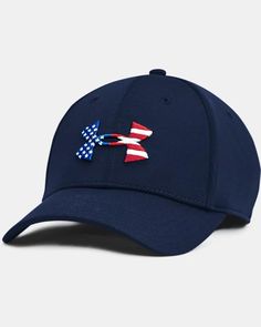 Men's UA Freedom Blitzing Hat, Blue Freedom Logo, Under Armour Logo, Under Armour Men, Textured Knit, Ball Cap, Usa Flag, Wicks, Low Profile, Hats For Men