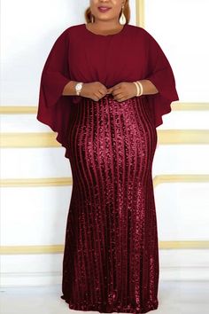 Evening Dresses With Sleeves, Red Evening Dress, Bat Sleeve, Classy Dress Outfits, Latest African Fashion Dresses, African Dresses For Women, African Fashion Dresses, African Dress, Plus Size Dress