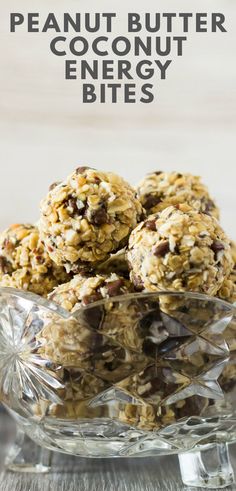 peanut butter coconut energy bites in a glass bowl