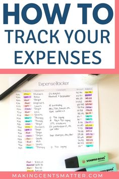 the words how to track your expenies are shown on top of a desk