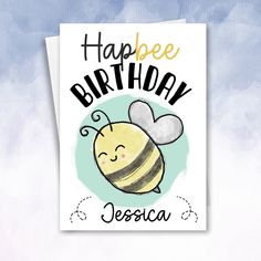 Happy Bee Birthday Card Personalised Happee Birthday - 2f75e5-2 Bee Birthday Cards, Birthday Photo Frame, Bee Birthday, Scratch Card, Funny Greeting Cards, Milestone Cards, Birthday Cards For Her, Bee Theme