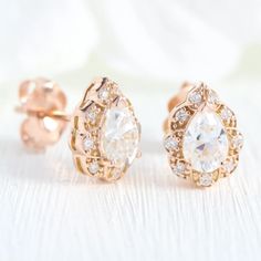 Vintage Halo Diamond Earrings Rose Gold Cluster Pear Moissanite Studs Cluster Earrings Studs, Black Diamond Earrings Studs, Diamond Drop Necklace, Black Diamond Studs, Pear Earrings, Halo Diamond Earrings, Vintage Halo, Engagement Rings Vintage Halo, Earrings Rose Gold