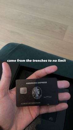 a person holding up a credit card in their left hand with the caption can't from the trenches to no limit