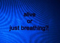 the words alive or just breathing written in black on a blue background