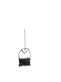 a black and white drawing of a square object hanging from a string on a wire