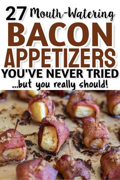 27 Mouth-Watering Bacon Appetizers (because EVERYONE loves bacon!) Bacon Brunch Display, Toothpick Finger Foods, Candied Bacon Appetizers, Appetizers With Bacon Easy, Bacon Wrapped Appetizers Ideas, Meat Appetizer Recipes, Foods To Feed A Crowd, Easy Party Finger Foods, Easy Quick Appetizers