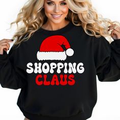 This funny shopping claus sweatshirt will bring a touch of humor to your winter wardrobe. Perfect for those who love holiday-themed clothing and enjoy a cozy, comfortable fit during the colder months. Ideal for anyone looking to add a festive twist to their casual outfits during Christmas holidays. Product features - Cozy medium-heavy fabric blend of 50% cotton and 50% polyester - Classic fit with crew neckline for a comfy wearing experience - High durability with double-needle stitching - Itch- Nice Ish Christmas Shirt, Funny Winter Sweatshirt With Letter Print, Funny Winter Top With Text, Winter Funny Style Top With Text, Winter Funny Text Top, Funny Print Winter Sweatshirt, Funny Print Sweatshirt For Winter, Funny Long Sleeve Winter Sweatshirt, Funny Long Sleeve Christmas Tops