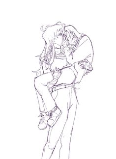 a drawing of two people hugging each other