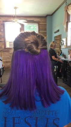 Purple Underneath Hair, Half Colored Hair, Half Dyed Hair, Dyed Hair Purple