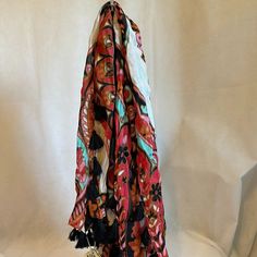 A Wearable Work Of Art, The Square Scarf Features A Darling Boho Paisley Pattern, Framed By A Row Of Tassels. We Love That Lux Feeling We Get Every Time We Wear This One! Composition: 55% Linen/45% Viscose Fringed Tassels Around Border W: 43.5 In. H: 43.5 In. Black Floral Print Scarf, Black Bohemian Scarf With Floral Print, Black Bohemian Scarves With Floral Print, Black Bohemian Scarf For Summer, Black Bohemian Summer Scarf, Boho Paisley, Spartina 449, Tassel Fringe, Paisley Pattern