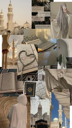 Collage Photos Aesthetic, Muslim Aesthetics, Aesthetic Photo Collage, Mekka Islam, Bookshelf Aesthetic, Islamic Aesthetic, Quran Sharif, Quotes Background, Islamic Wallpapers