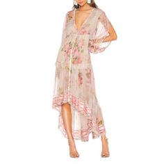 Rococo Sand Melody Maxi Dress Womens Small Cream Pink Floral Long Sleeve V-Neck Women’s Melody Maxi Dress Rococo Sand Size: Small Armpit To Armpit 16-17” Length (Center Neck On Back To Bottom) 56” V Neck Long Sleeve Button Front Closure High Low Hemline Ribbon Detail Trim Sheer Floral Print Tiered Timeless Originally Purchased For $428 New Without Tags Floral Print V-neck Dress For Spring Evening, Feminine V-neck Evening Dress For Spring, Feminine Floral Print V-neck Maxi Dress, Feminine Maxi V-neck Dress For Brunch, Feminine Maxi Length V-neck Dress For Brunch, Spring V-neck Maxi Dress For Daywear, Flowy Feminine V-neck Dress For Spring, Feminine Flowy V-neck Dress For Spring, Spring Maxi Dress With Surplice Neckline For Daywear