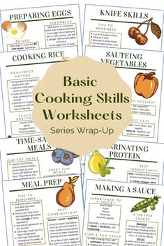 the basic cooking skills worksheets for kids to learn how to cook and prepare