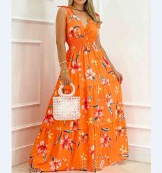 Material: Polyester  Gender: Women  Item Type: Dress  Color: Orange  Size: S, M, L, XL Floral Maxi Dress Outfit, Green Floral Maxi Dress, Smocked Maxi Dress, Necklace Sun, Necklace Rope, Mini Necklace, Rope Chain Necklace, Party Dress Long Sleeve, Rust Dress