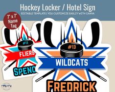 hockey sticker / hotel sign with name and number for wildcats, free pick