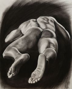 a black and white drawing of a baby's body with one foot on the ground