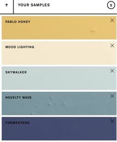 the color scheme for an interior paint swatch, with different shades and colors to choose from